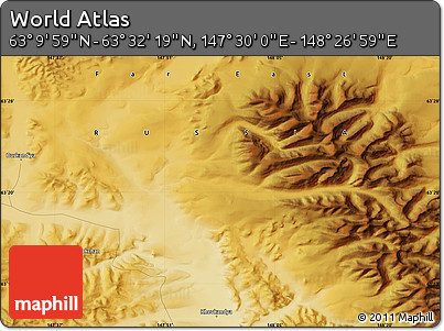 Physical Map of the Area around 63° 21' 9" N, 147° 58' 29" E