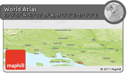 Physical Panoramic Map of the Area around 63° 21' 9" N, 14° 31' 30" E