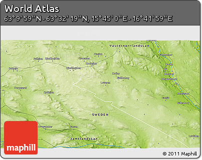 Physical 3D Map of the Area around 63° 21' 9" N, 16° 13' 30" E