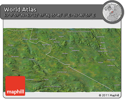 Satellite 3D Map of the Area around 63° 21' 9" N, 16° 13' 30" E