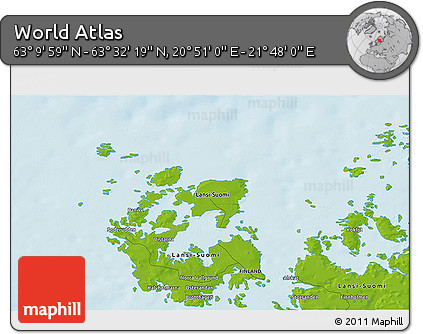 Physical 3D Map of the Area around 63° 21' 9" N, 21° 19' 30" E