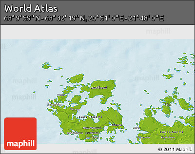 Physical 3D Map of the Area around 63° 21' 9" N, 21° 19' 30" E