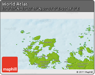 Physical 3D Map of the Area around 63° 21' 9" N, 21° 19' 30" E