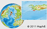Physical Location Map of the area around 63° 21' 9" N, 21° 10' 29" W