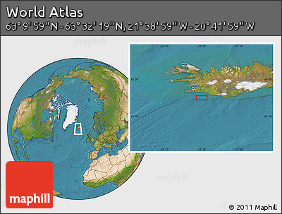 Satellite Location Map of the Area around 63° 21' 9" N, 21° 10' 29" W