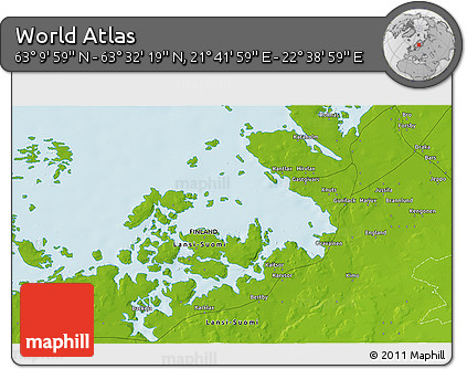 Physical 3D Map of the Area around 63° 21' 9" N, 22° 10' 29" E
