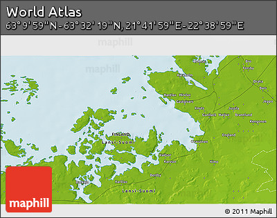 Physical 3D Map of the Area around 63° 21' 9" N, 22° 10' 29" E