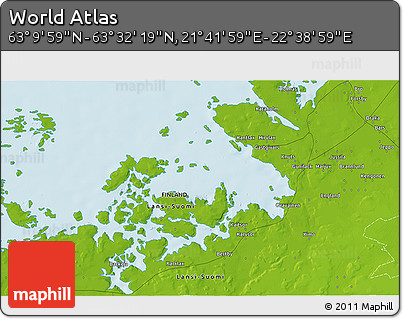 Physical 3D Map of the Area around 63° 21' 9" N, 22° 10' 29" E