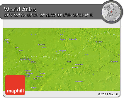 Physical 3D Map of the Area around 63° 21' 9" N, 23° 1' 29" E