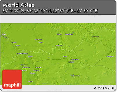 Physical 3D Map of the Area around 63° 21' 9" N, 23° 1' 29" E