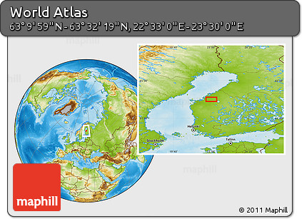Physical Location Map of the Area around 63° 21' 9" N, 23° 1' 29" E