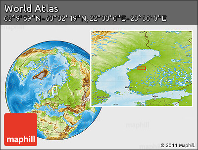 Physical Location Map of the Area around 63° 21' 9" N, 23° 1' 29" E