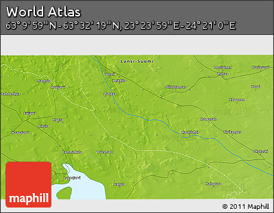 Physical 3D Map of the Area around 63° 21' 9" N, 23° 52' 30" E