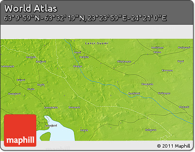 Physical 3D Map of the Area around 63° 21' 9" N, 23° 52' 30" E