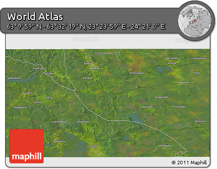 Satellite 3D Map of the Area around 63° 21' 9" N, 23° 52' 30" E