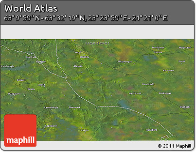 Satellite 3D Map of the Area around 63° 21' 9" N, 23° 52' 30" E