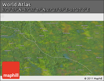 Satellite 3D Map of the Area around 63° 21' 9" N, 23° 52' 30" E