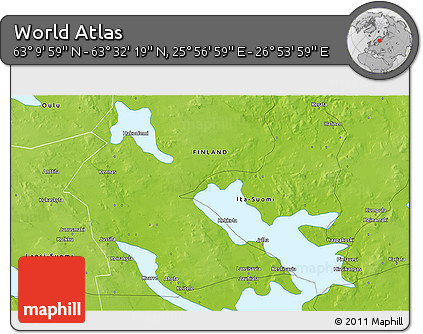Physical 3D Map of the Area around 63° 21' 9" N, 26° 25' 29" E