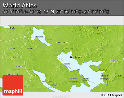 Physical 3D Map of the Area around 63° 21' 9" N, 26° 25' 29" E