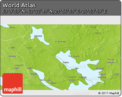 Physical 3D Map of the Area around 63° 21' 9" N, 26° 25' 29" E
