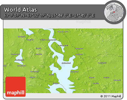 Physical 3D Map of the Area around 63° 21' 9" N, 27° 16' 29" E