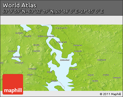 Physical 3D Map of the Area around 63° 21' 9" N, 27° 16' 29" E