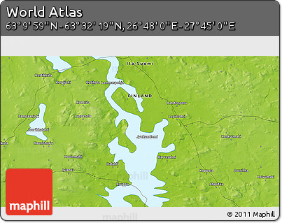Physical 3D Map of the Area around 63° 21' 9" N, 27° 16' 29" E