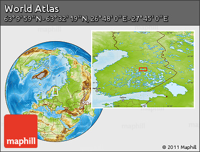 Physical Location Map of the Area around 63° 21' 9" N, 27° 16' 29" E
