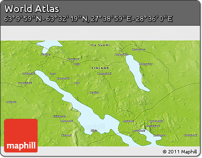 Physical 3D Map of the Area around 63° 21' 9" N, 28° 7' 30" E