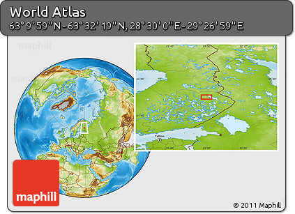 Physical Location Map of the Area around 63° 21' 9" N, 28° 58' 30" E
