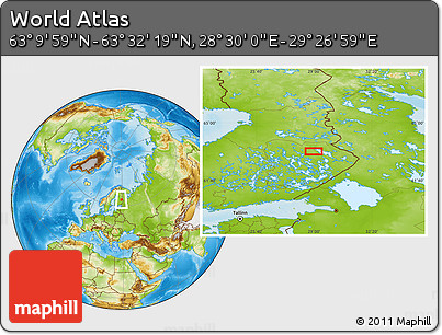 Physical Location Map of the Area around 63° 21' 9" N, 28° 58' 30" E
