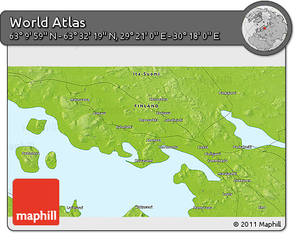 Physical 3D Map of the Area around 63° 21' 9" N, 29° 49' 30" E