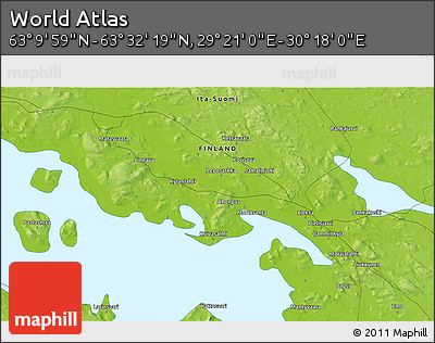 Physical 3D Map of the Area around 63° 21' 9" N, 29° 49' 30" E