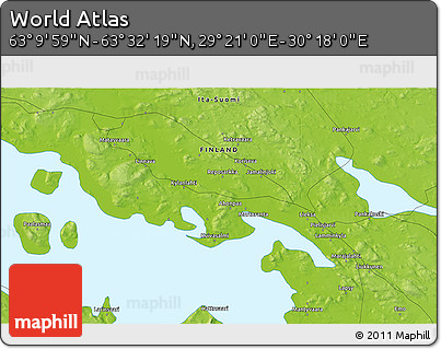 Physical 3D Map of the Area around 63° 21' 9" N, 29° 49' 30" E