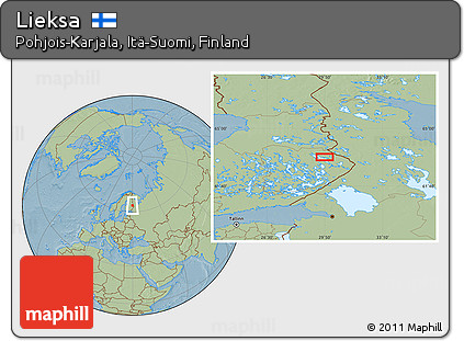Savanna Style Location Map of Lieksa, hill shading