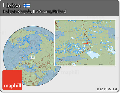 Savanna Style Location Map of Lieksa, hill shading
