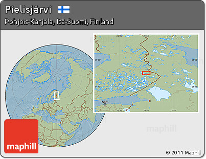 Savanna Style Location Map of Pielisjärvi, hill shading