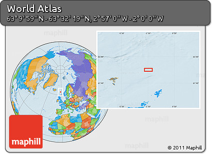 Political Location Map of the Area around 63° 21' 9" N, 2° 28' 30" W
