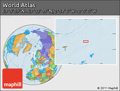 Political Location Map of the Area around 63° 21' 9" N, 2° 28' 30" W