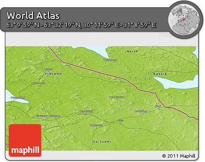 Physical 3D Map of the Area around 63° 21' 9" N, 30° 40' 29" E