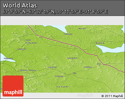 Physical 3D Map of the Area around 63° 21' 9" N, 30° 40' 29" E