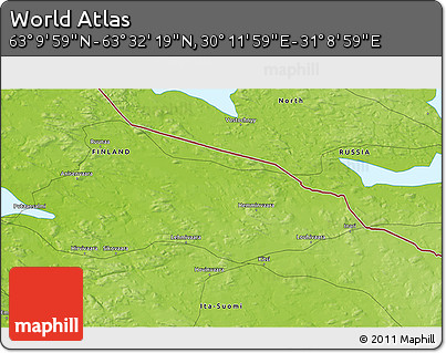 Physical 3D Map of the Area around 63° 21' 9" N, 30° 40' 29" E