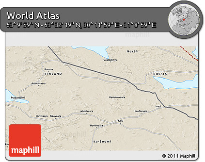 Shaded Relief 3D Map of the Area around 63° 21' 9" N, 30° 40' 29" E