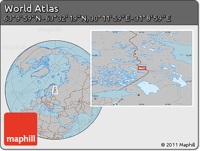 Gray Location Map of the Area around 63° 21' 9" N, 30° 40' 29" E, hill shading