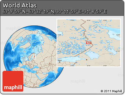 Shaded Relief Location Map of the Area around 63° 21' 9" N, 30° 40' 29" E