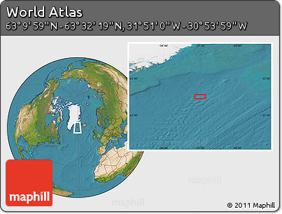 Satellite Location Map of the Area around 63° 21' 9" N, 31° 22' 30" W