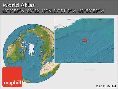 Satellite Location Map of the Area around 63° 21' 9" N, 31° 22' 30" W
