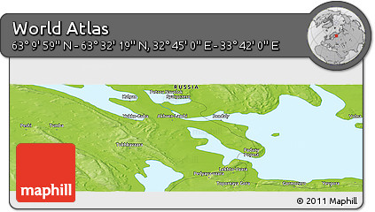Physical Panoramic Map of the Area around 63° 21' 9" N, 33° 13' 30" E