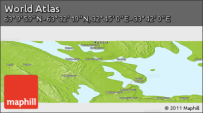 Physical Panoramic Map of the Area around 63° 21' 9" N, 33° 13' 30" E