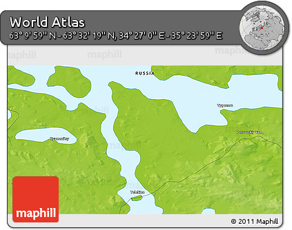 Physical 3D Map of the Area around 63° 21' 9" N, 34° 55' 29" E